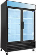 Glass Door Merchandiser Freezer 44.7 Cu.ft Swing Door Commercial Reach-In Display Freezers with LED Top Panel Upright Freeze Storage (2 Door)