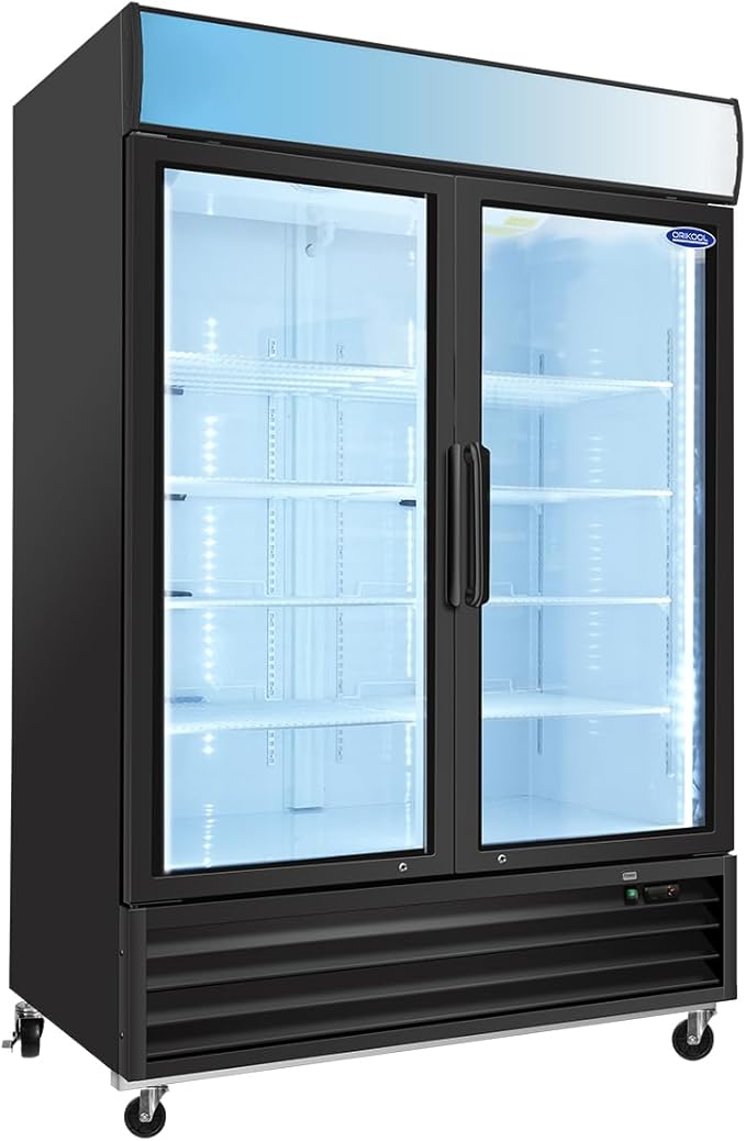 Glass Door Merchandiser Freezer 44.7 Cu.ft Swing Door Commercial Reach-In Display Freezers with LED Top Panel Upright Freeze Storage (2 Door)