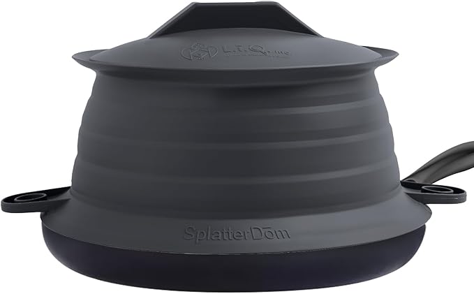 L.I.Q Silicone Splatter Guard – Fits 10 and 12 Inch Pots (25 and 30 Centimeters) – Microwave Safe and Durable SplatterDom - Includes 10” Lid - Food and Oil Splash Guard (Chic Metallic, Large)
