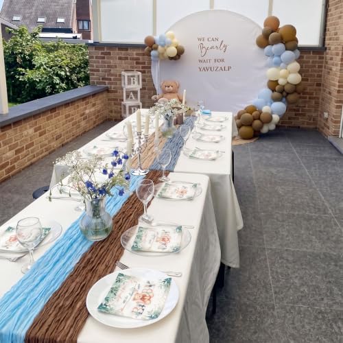 6 Pcs Blue and Brown 118" Cheesecloth Table Runner Boho Decor