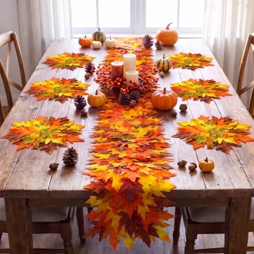 7 Pcs Fall Thanksgiving Maple Leaves Table Runner and Placemats Set