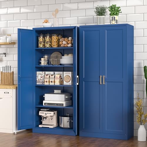 Polup 71" Blue Metal Kitchen Pantry Storage Cabinet with Doors and Shelves