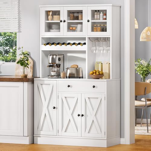 DWVO 71''H Kitchen Pantry Storage Cabinet with Power Outlet, White