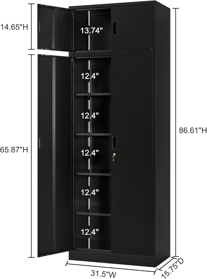 BESFUR Metal Storage Cabinet, 87-inch Tall Large Garage Storage Cabinet with Adjustable Shelves & Locking Doors for Home Office, Garage and Utility Room-Black