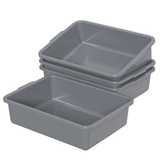 Sadstory 13 L Commercial Bus Tub Tote, Plastic Bus Tubs, 4 Packs, Gray