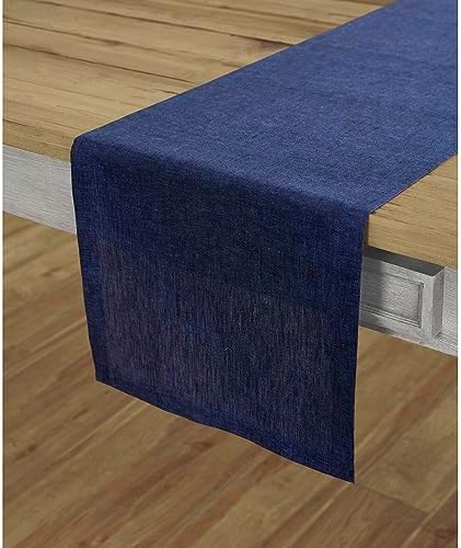 Solino Home 100% Pure Linen Table Runner Chambray Navy, Athena 14 x 36 in