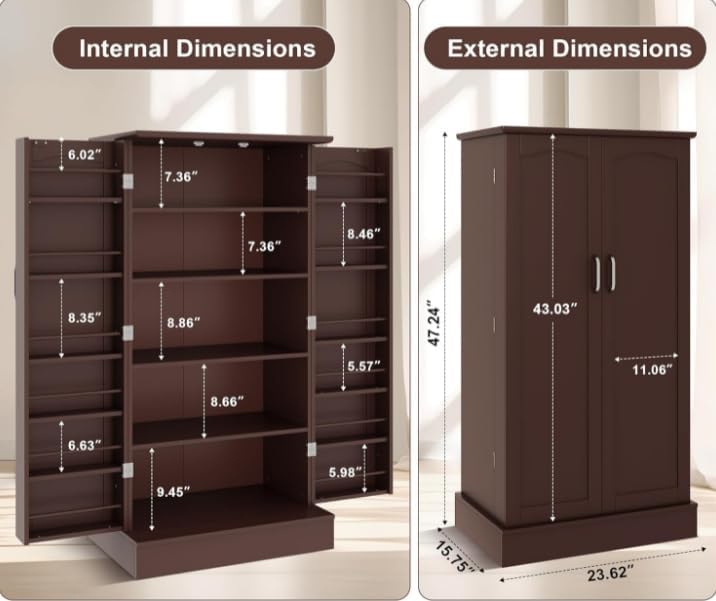 kepptory 47" Freestanding Kitchen Pantry Cabinet with Adjustable Shelves
