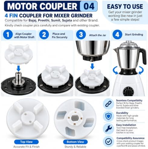 Coupler Coupling Spare Parts Mixer Motor & Mixer Jar for Indian Mixer Grinder Juicer (Motor Coupler 4)