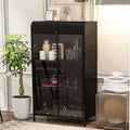 KEIKI 47.6" Tall Kitchen Pantry, Modern 4-Tier Sideboard Buffet Cabinet with Figured Glass Doors & Flip Top & Open Shelves, Industrial Metal Organizer for Living Room & Kitchen