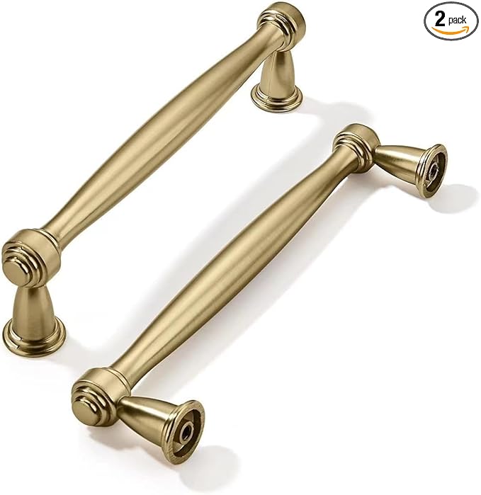 khtumeware 2 Pack 3-1/2 Inch(89mm) Brushed Brass Cabinet Pulls Satin Brass Kitchen Cabinet Handles Kitchen Cabinet Hardware for Cupboard Drawer Handles Dresser Pulls