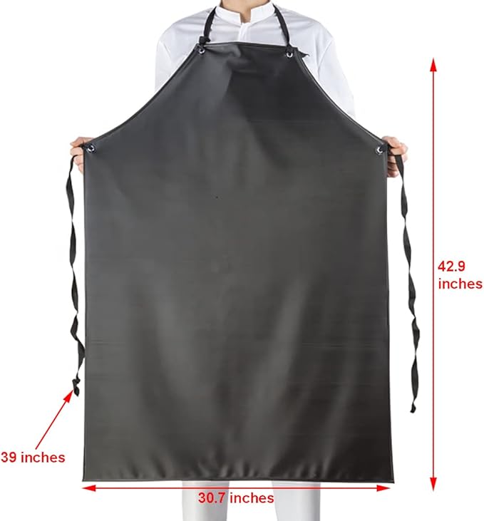 Chemical Resistant Vinyl Apron - Black Plus Size Unisex PVC Aprons for Dishwashing,Dog Grooming,Fish Cleaning,Lab Work(5 Pack)