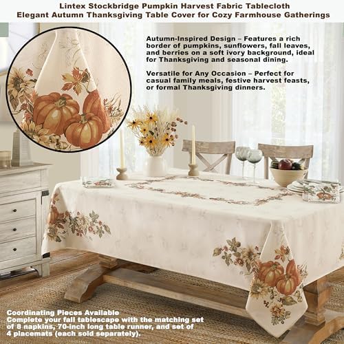 Lintex Thanksgiving Stockbridge Pumpkin Tablecloth 52 x 52 Inch Square