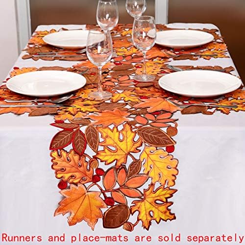 Simhomsen Embroidered Fall Leaves Table Runner for Thanksgiving, Autumn Harvest Decorations (14 × 54 inches)