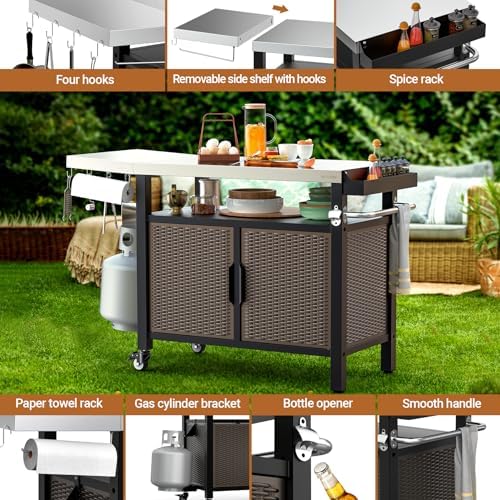 onlyfire 53" Rolling Kitchen Island Cart with XL Stainless Steel Tabletop