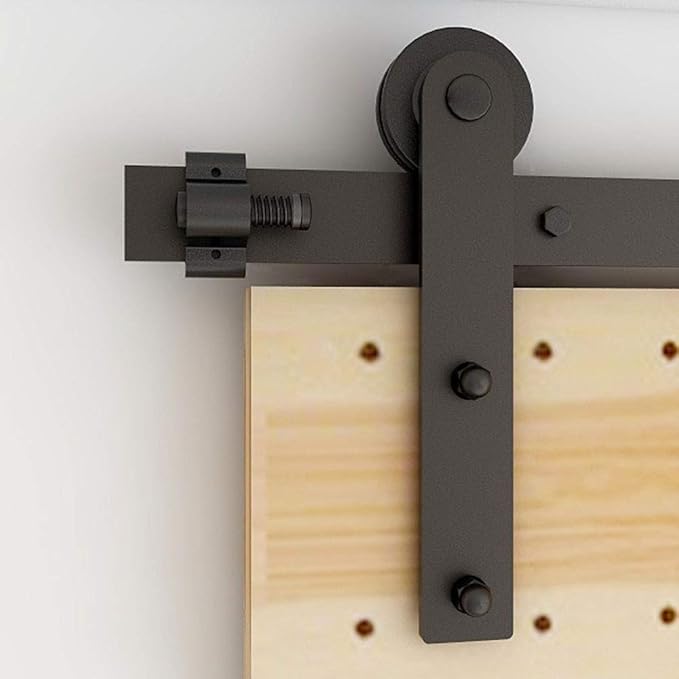 CCJH 11FT Single Sliding Barn Door Hardware Kit Black Carbon Steel Hanger Flat Track System for Closet Kitchen 1 Door 66 inch Wide, Smoothly and Quietly I Shape Roller
