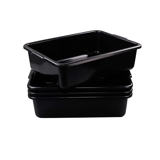 4-Pack 24 L Commercial Bus Box, Plastic Utility Bus Tubs, Black