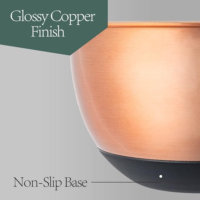 Samma Copper Mixing Bowls Set with Lids - Stainless Steel Interior, Non-Slip Black Silicone Base - Nesting Mixing Bowls for Baking, Cooking & Meal Prep (3-Piece Set)