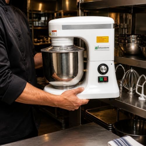 Restaurantware Hi Tek 7.4-Qt Electric Stand Mixer 1 Tilt-Head Kitchen Mixer With Stand - Includes Dough Hook Whisk & Beater 110V/60Hz White Aluminum Stand Mixer Up To 660 RPM