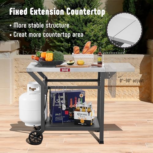 Feasto 43" Lx20 W Grill Table with Folding Side Table & Undershelf, Gray