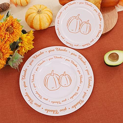 Rubtlamp 60Pcs Thanksgiving Plastic Plates, White Plastic Plates With Orange Pumpkin and Alphabet, Premium Heavy Orange plates Include 30 Dinner Platos 10.25", 30 Dessert Platos 7.5" For Party