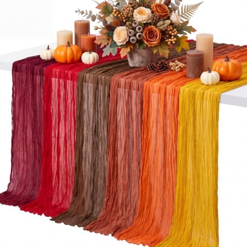 6 Pcs Fall Cheesecloth Table Runner Thanksgiving Boho Gauze 118"