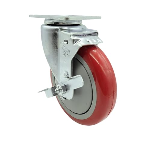 Service Caster Brand Replacement Caster for Uline Caster H-7449SWB-Stainless Steel Swivel Top Plate Caster with 5 Inch Red Polyurethane Wheel and Top Lock Brake- Fits Carts and Platform Trucks H-6348
