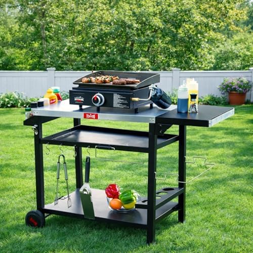Feasto 40x26 Grill Cart, Stainless Steel Top, 3-Shelf with Wheels & Cover
