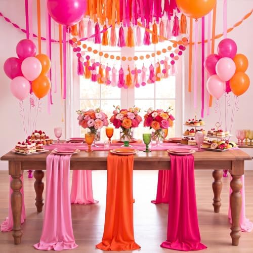 9 Pcs Pink and Orange Sunset Party Decorations Table Runner
