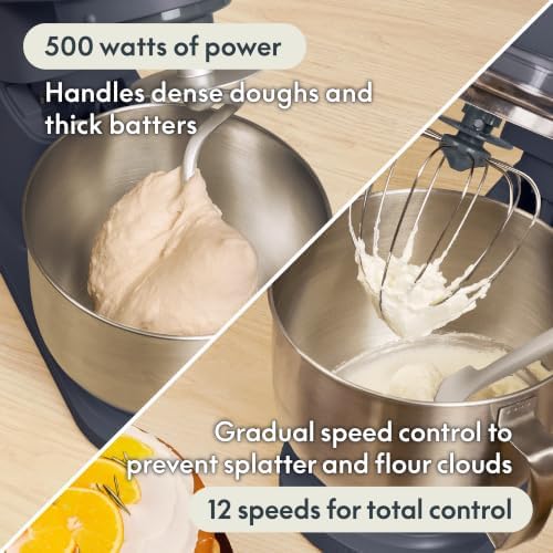 bella STIR 5.3Qt Tilt-Head Stand Mixer, 12-Speed Countertop Mixer, Denim