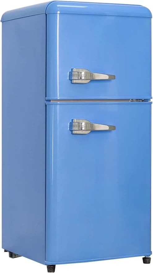 Anukis Compact Refrigerator with Freezer, 3.2 Cu.Ft 2 Door Mini Fridge for Apartment, Dorm, Office, Family, Basement, Garage - Retro Blue