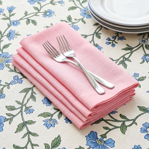 Solino Home 100% Linen Napkins Pink Lemonade, Fete 20 x 20 in, Set of 4