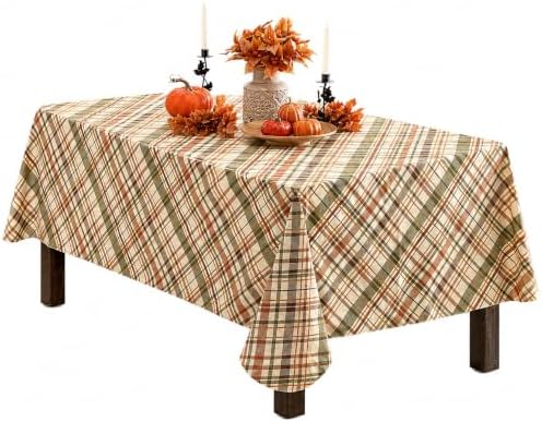 Newbridge Thanksgiving Diagonal Plaid 52 x 52 Inch Square Vinyl Tablecloth