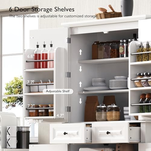 Merax 71" Kitchen Pantry Cabinet with Pull Out Organizers, White