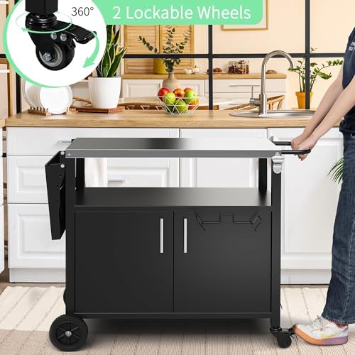 Shintenchi Outdoor Grill Cart Table with Stainless Steel Top,Black