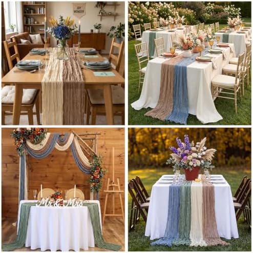 8 Pcs Sage Green Dusty Blue Khaki Cheesecloth Table Runner 118"