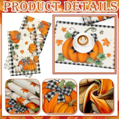 Newtay 13 Pcs Fall Pumpkin Table Runner Placemat and Dining Chair Cover Set