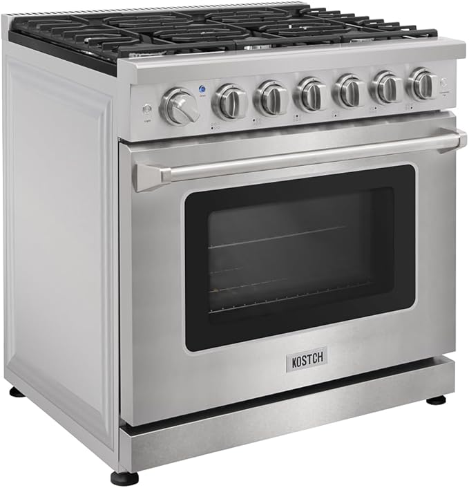 KOSTCH 36 inch Professional Freestanding Pro-Style Natural Gas Range or Liquid Propane Gas Range with 6 Burners, 6.0 cu.ft. Oven Capacity, in Stainless Steel - KOS-36RG03M (Stainless Steel)