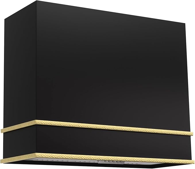 Akicon Range Hood 36 Inch, Stainless Steel Ducted Kitchen Hood with Powerful Motor, Wall Mount Modern Box, 36W X 30H X 14D Inch, AK-HS36HA-JBG (Jet Black with Gold)