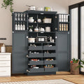 Merax 35.5x17.6x70.9 inches Freestanding Kitchen Pantry Cabinet, Tall Storage Cabinet with 4 Doors, 2 Door Shelves, 8 Pull-Out Trays and Adjustable Shelf for Dining Room, Gray