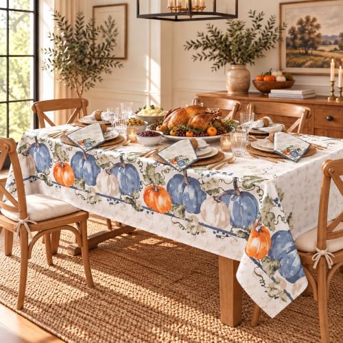 Newbridge Thanksgiving Blue Pumpkin Vines Tablecloth 60 x 84 Inch Rectangle