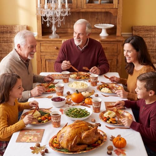 Pajean 175 Pcs Thanksgiving Oval Paper Plates Set 12 inch Wood Grain Fall