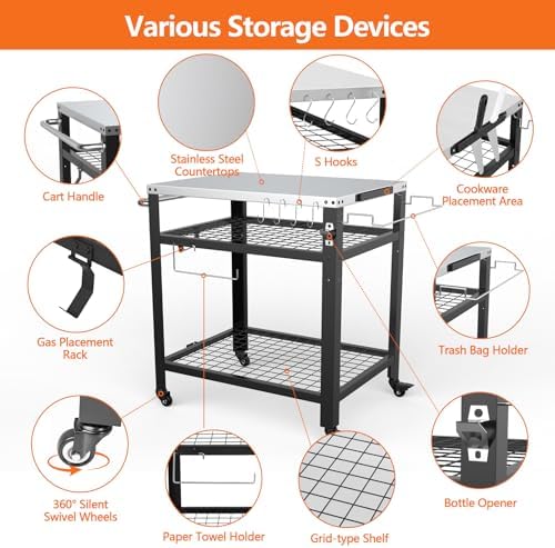 M METERXITY Stainless Steel Pizza Oven Table for Ooni, 32"x 24" Three-Shelf