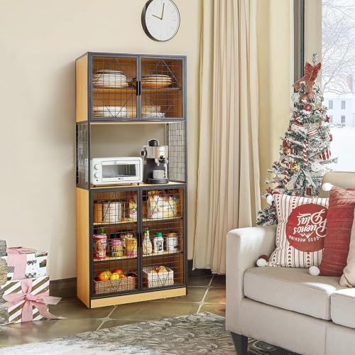 VECELO 72in Tall Kitchen Pantry Cabinet with Doors and Shelves, Large Freestanding Storage Cupboard with Countertop Hutch, Oak