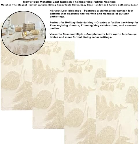 Newbridge Thanksgiving Damask Tablecloth Ivory Gold 52 x 52 Inch Square