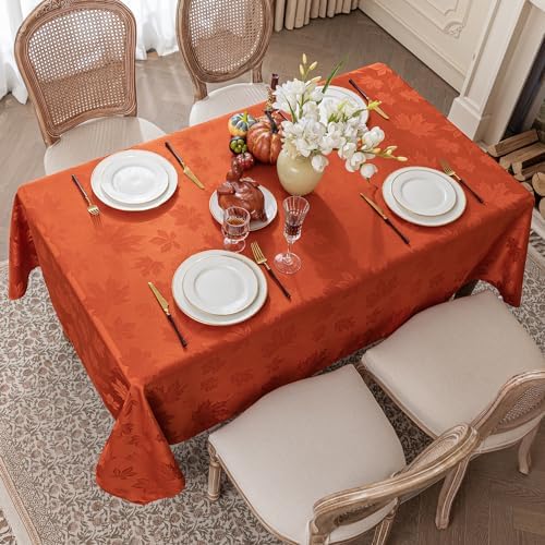 Softalker Fall Jacquard Rectangle Tablecloth, 52 x 70 Inch Burnt Orange