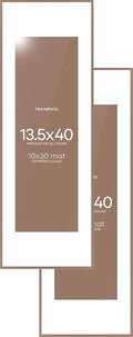 Homeforia 13.5x40 Panoramic Frame Mocha, High End Metal 13.5x40 Picture Frames with Mat 10x30 Photo, 13.5 x 40 Poster Frames Matted to 10 by 30 Print, 40x13.5 Frames, Tempered Glass, Wall Kit, Set of 2