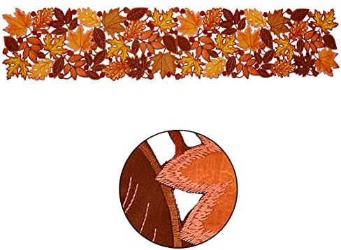 Simhomsen Embroidered Fall Leaves Table Runner for Thanksgiving, Autumn Harvest Decorations (14 × 131 inches)