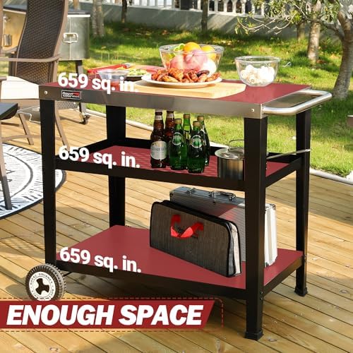 Royal Gourmet PC3404S Outdoor Grill Table, 3-Shelf Grill Cart with Wheels