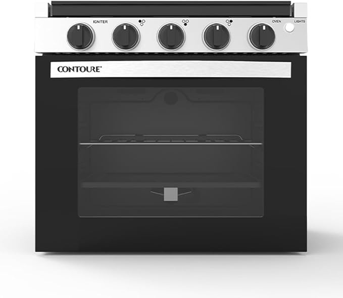 RV 3-Burner Drop-In Gas Range 21" | Black with Stainless Steel Accents | Stylish LED Knobs | Easy-Clean Oven | Propane-Powered | CSA Certified | GR-21BTC