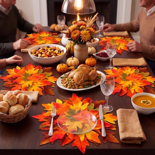 SmoothNovelty 4 Pcs 15" Fall Placemats, Thanksgiving Leaf Mats, Multicolor
